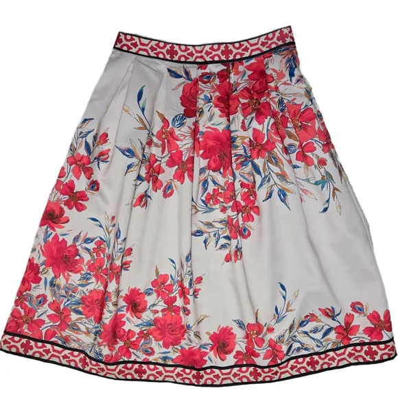 ​Flying Tomato Red Floral A-Line Skirt Geometric Border Boho Small - Picture 14 of 16